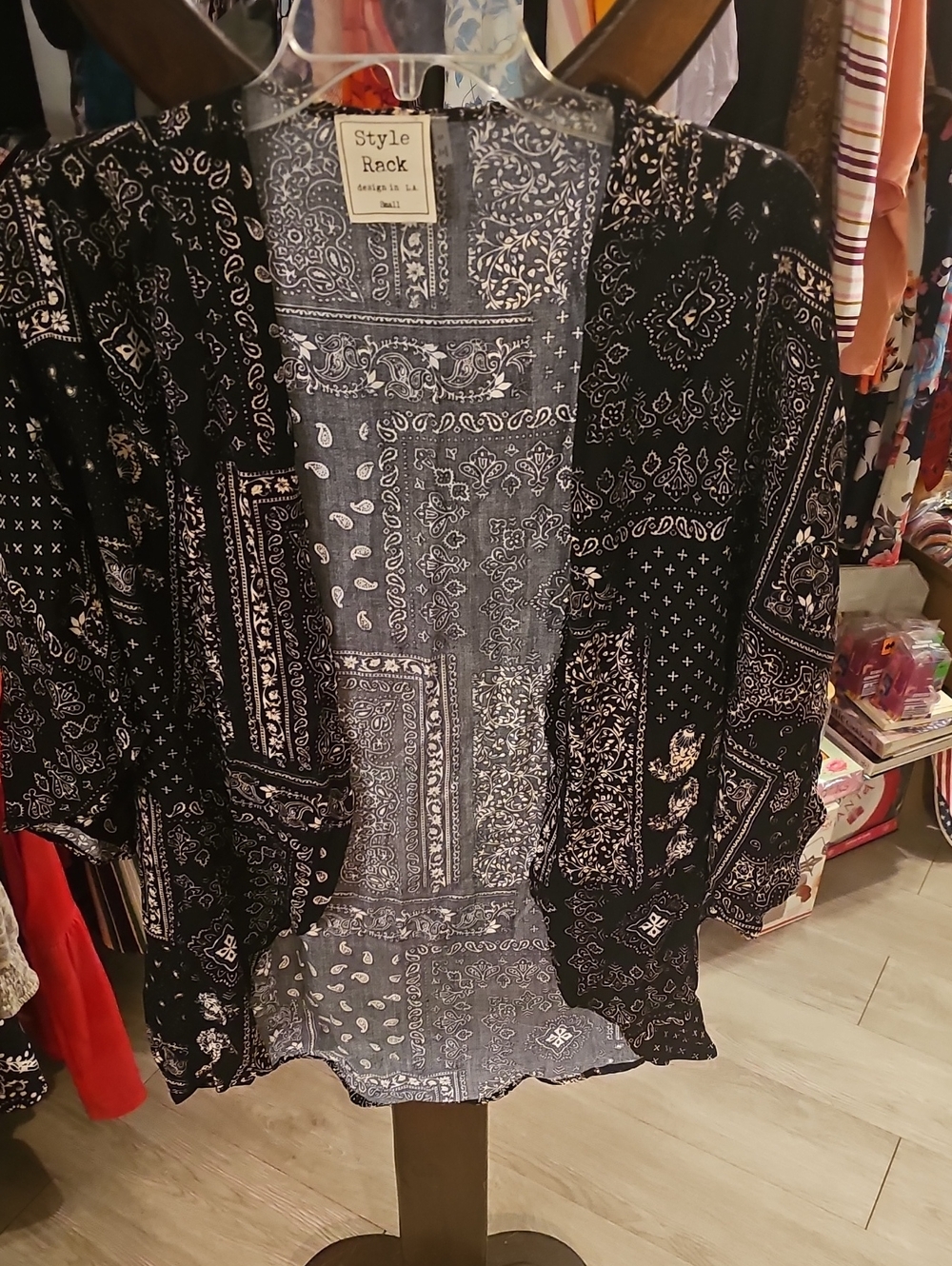 Style Rack Black & White Bandana-Print Open Kimono